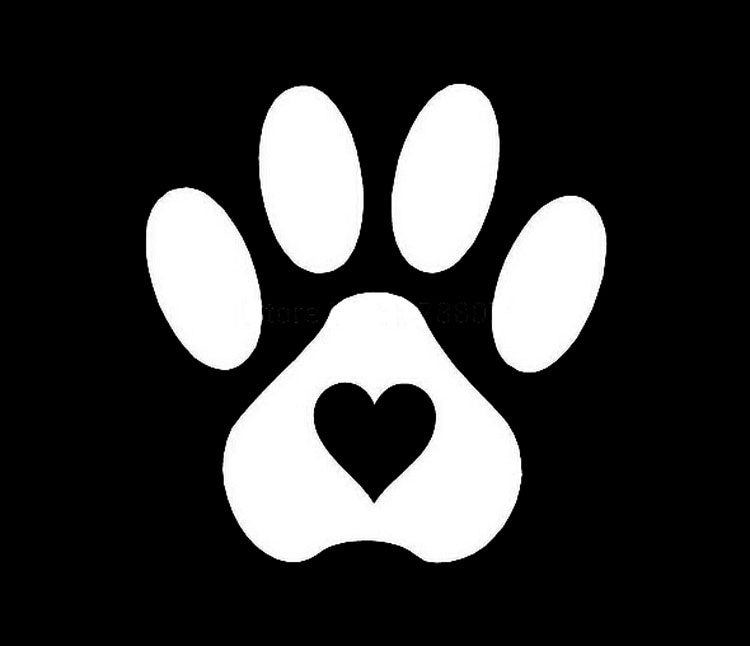 Fashion 12*12CM Pet Dogs And Cats Paw Prints Heart of Car Stickers Decals Black/Silver C2-0110