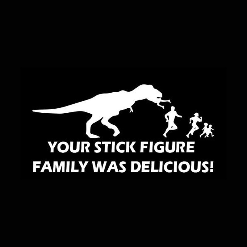 High-quality 1PCS 13.2CM*6.4CM Car Styling Your Stick Figure Family Was Delicious Dinosaur Vinyl Funny Stickers Decal