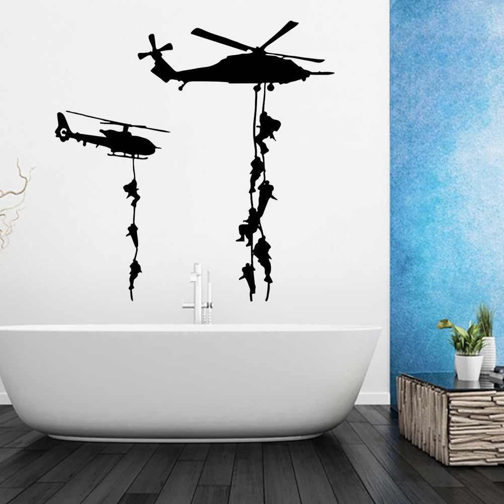 High-quality Helicopter Army Sticker Adhesive Vinly Wall Art For Boys Bedroom Huge Marines Wall Stickers Home Decoration