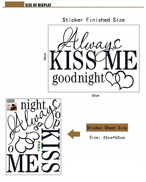Always kiss me goodnight Wall Sticker Decal Decor Bedroom Art