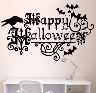 Hot Exquisite Happy Hallowmas home decor decal Vinyl Wall Sticker bat Removable DIY Kitchen Decor House Decals