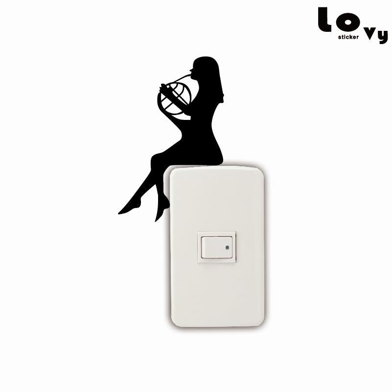New Brand 3 Pcs Girl Playing French Horn Vinyl Sticker Laptop Sticker Light Switch Sticker Wall Sticker