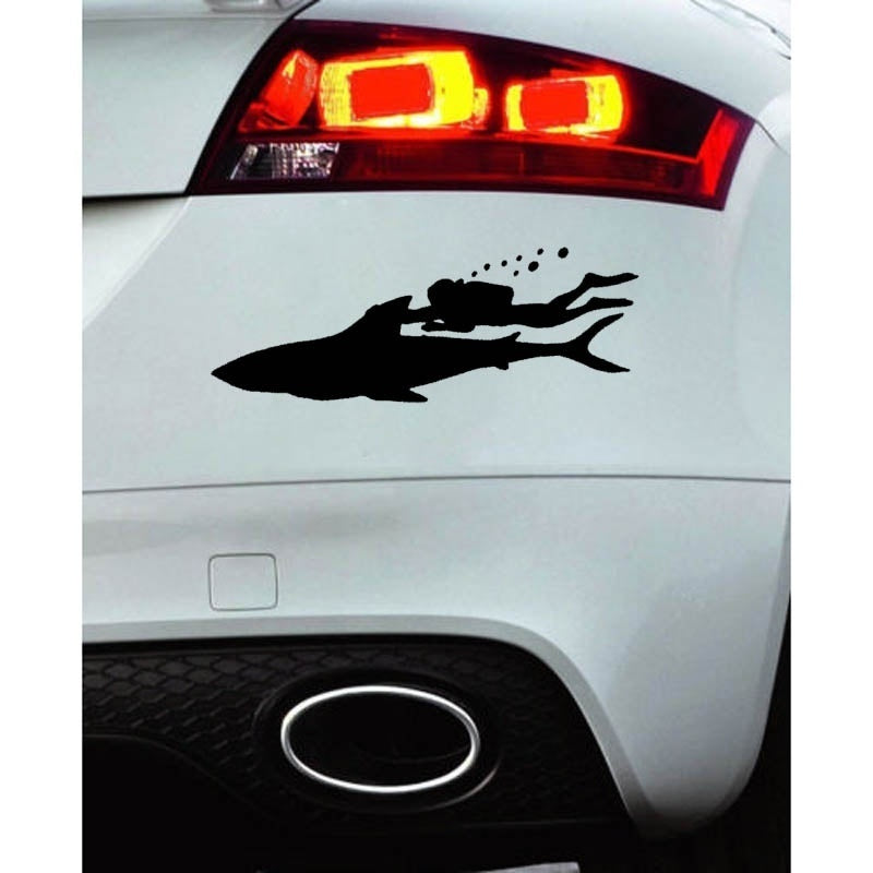 New Fashion Diver With SHARK Fun Car-styling Vinyl Car Sticker Decals