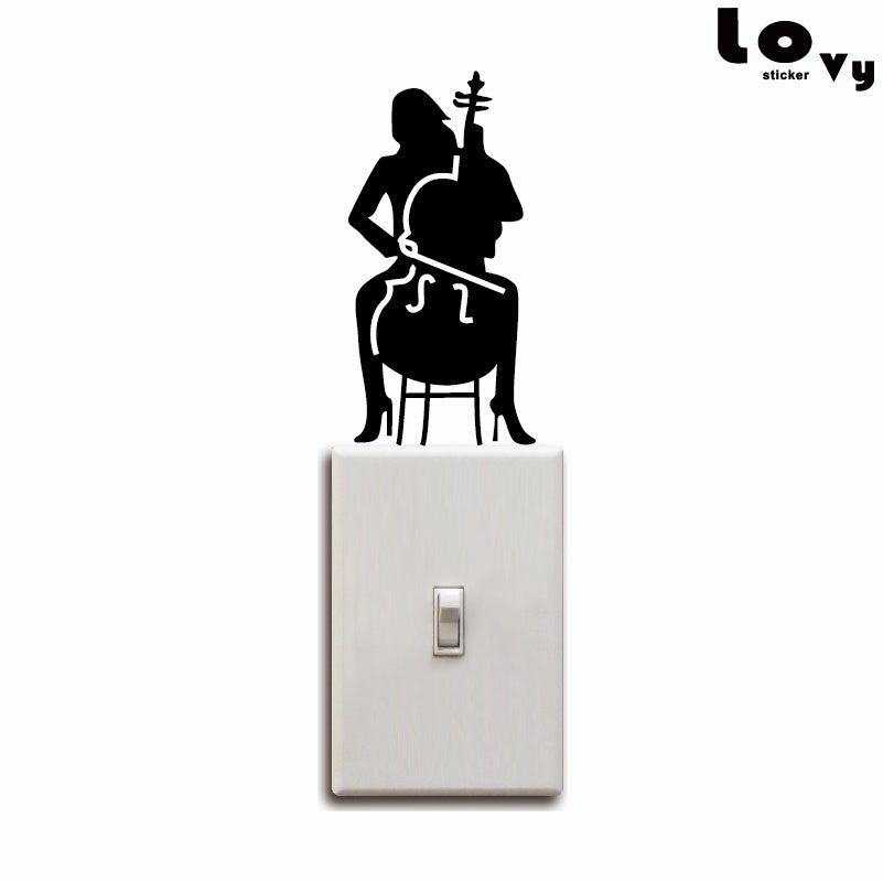Cello Player Light Switch Sticker laptop sticker Girl Playing Cello Silhouette Vinyl Wall Sticker Music Wall Art
