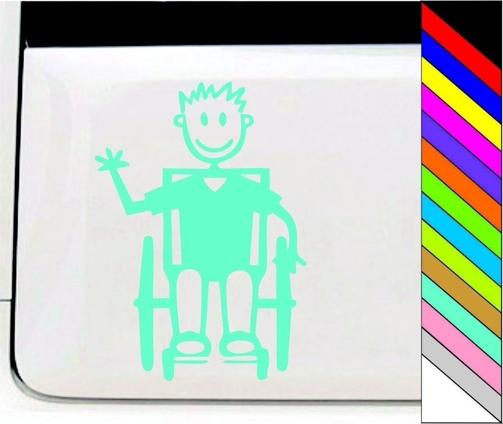 New Hot MY STICK FIGURE FAMILY Car Window Stickers B14 Boy Wheelchair Assisted Removable Decoration Waterproof