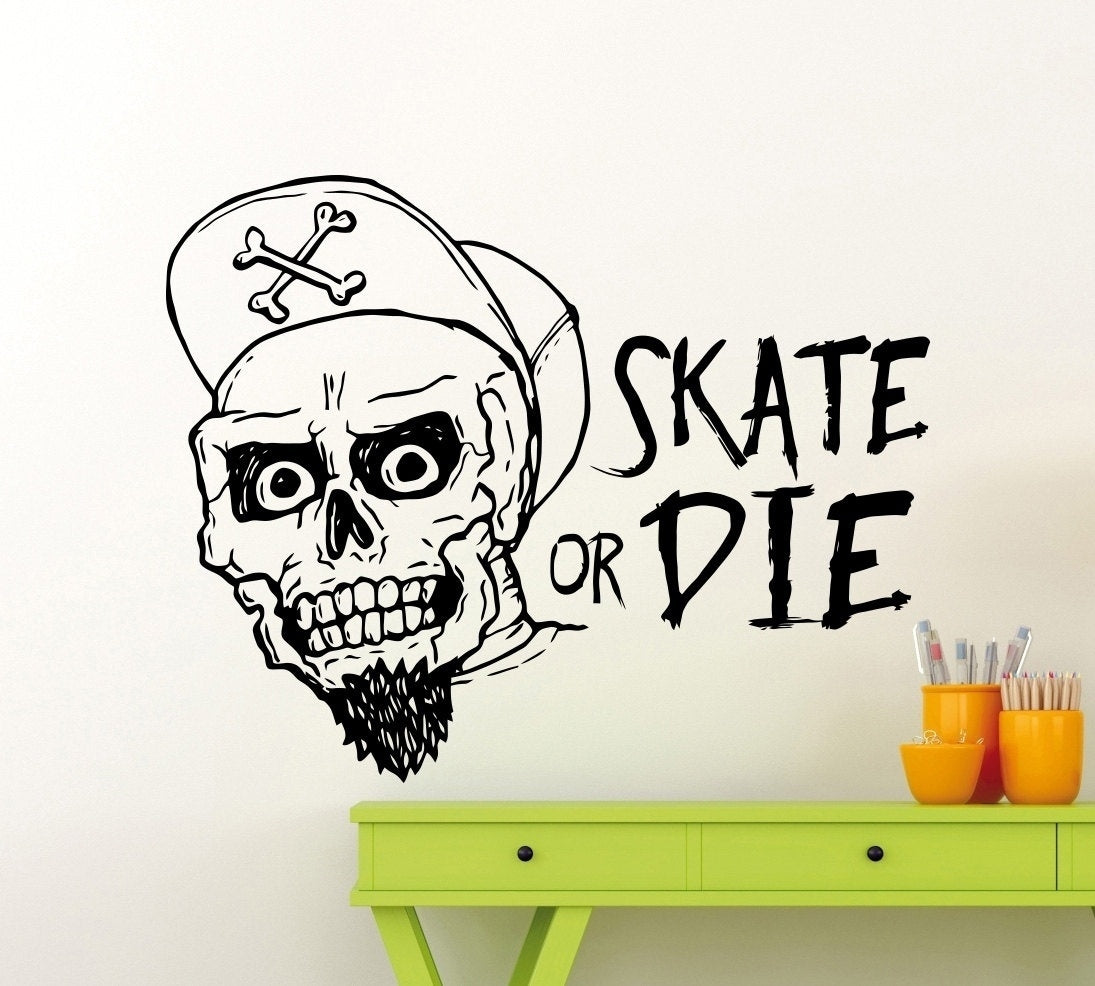 New Fashion Skate Or Die Skateboarding Skater Wall Sticker Extreme Sport Vinyl Decal Home Room Interior Decor Waterproof High Quality Mural
