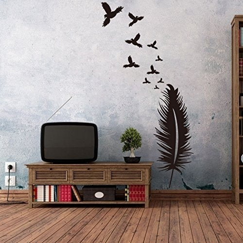 2018 NEW DIY Removable Black Feather and Birds Home Decal Wall Sticker for Living Rooms Bedrooms