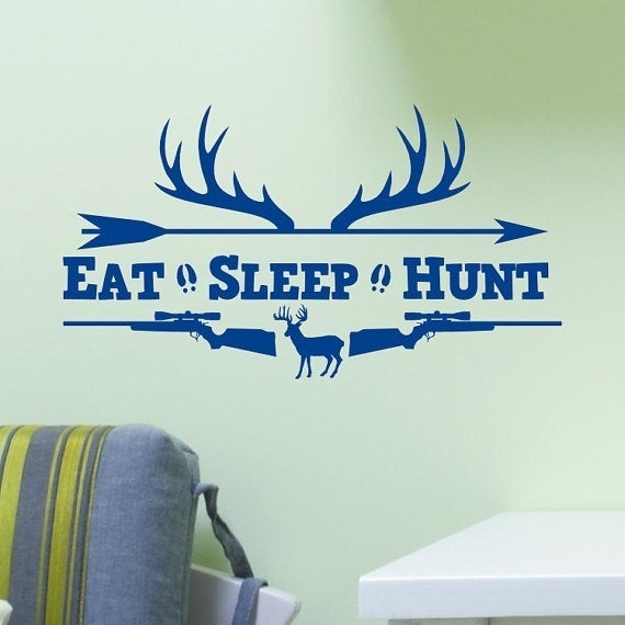 2018 NEW Eat Sleep Hunt Rifles Racks Deer Bow Hunting Wall Decal Vinyl Sticker Quote