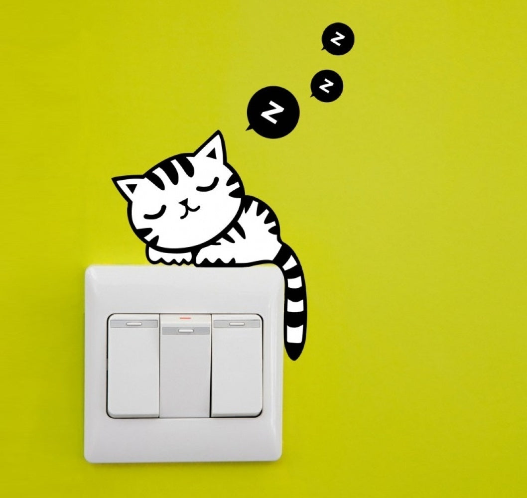 Fashion Cartoon Removable Cute Lovely Black Cat sleep Socket Switch Wall Sticker Vinyl Decal Home Decor Decal (Size: 4)