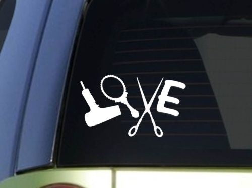 Fashion Hair Stylist LOVE with Mirror Blow-dryer Scissors Vinyl Decal/sticker Window