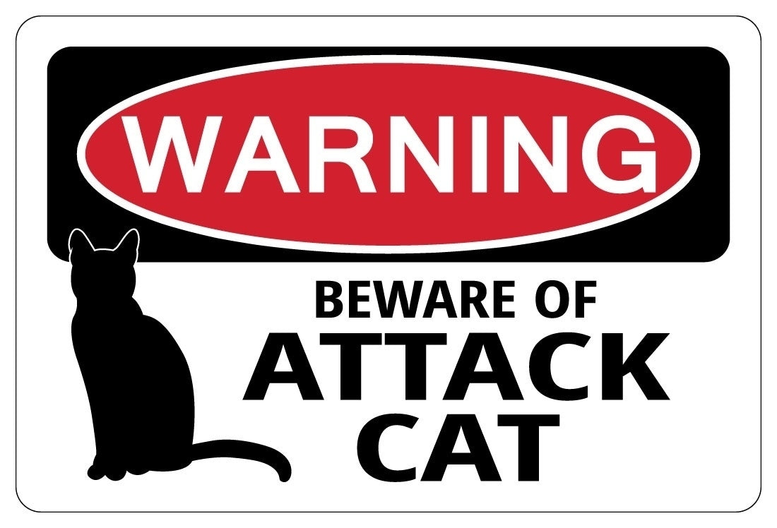 New Hot BEWARE OF ATTACK CAT Warning Funny Novelty Sign Sticker cats gift