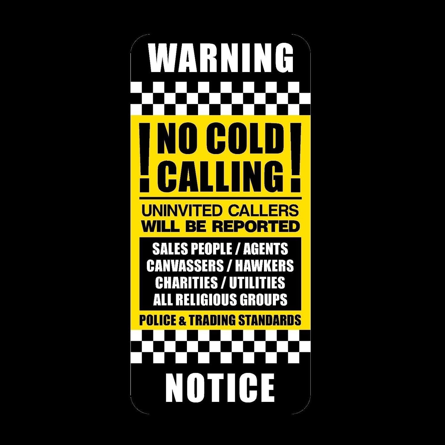 Hot No Canvassers - No Cold Callers - Front Door Letter Box Sign / Sticker