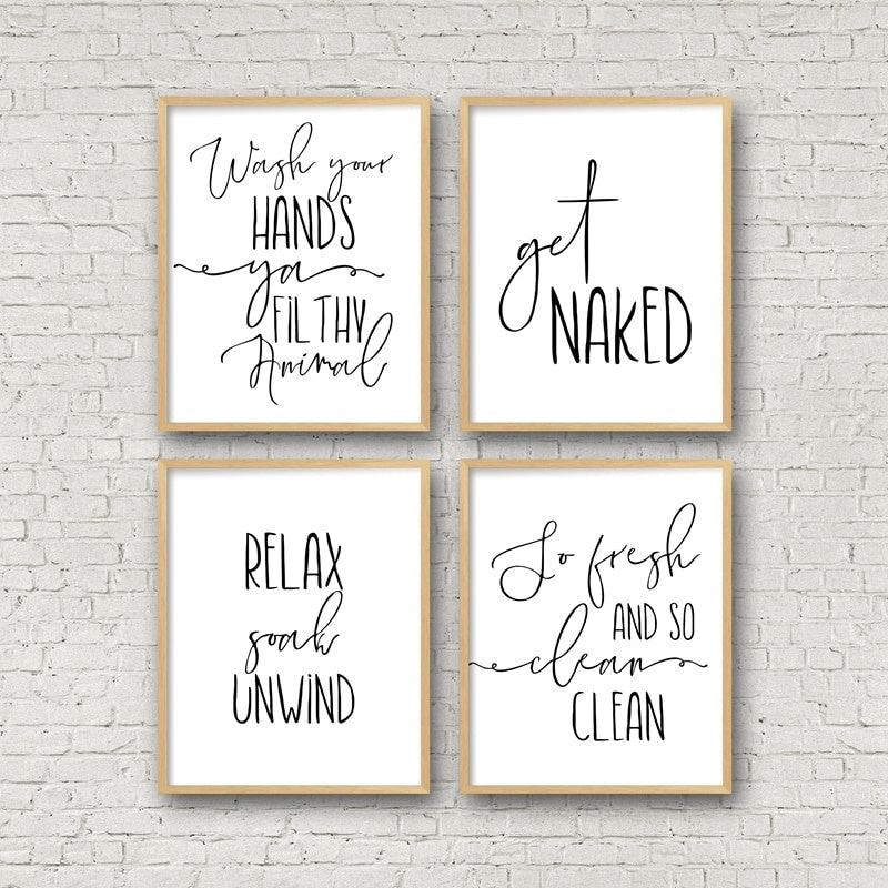1Set(4Pcs) Funny Bathroom Sign Canvas Poster Wall Art Prints , No Selfies Enjoy Your Poop Please Remain Seated Toilet Signs Bathroom Decor