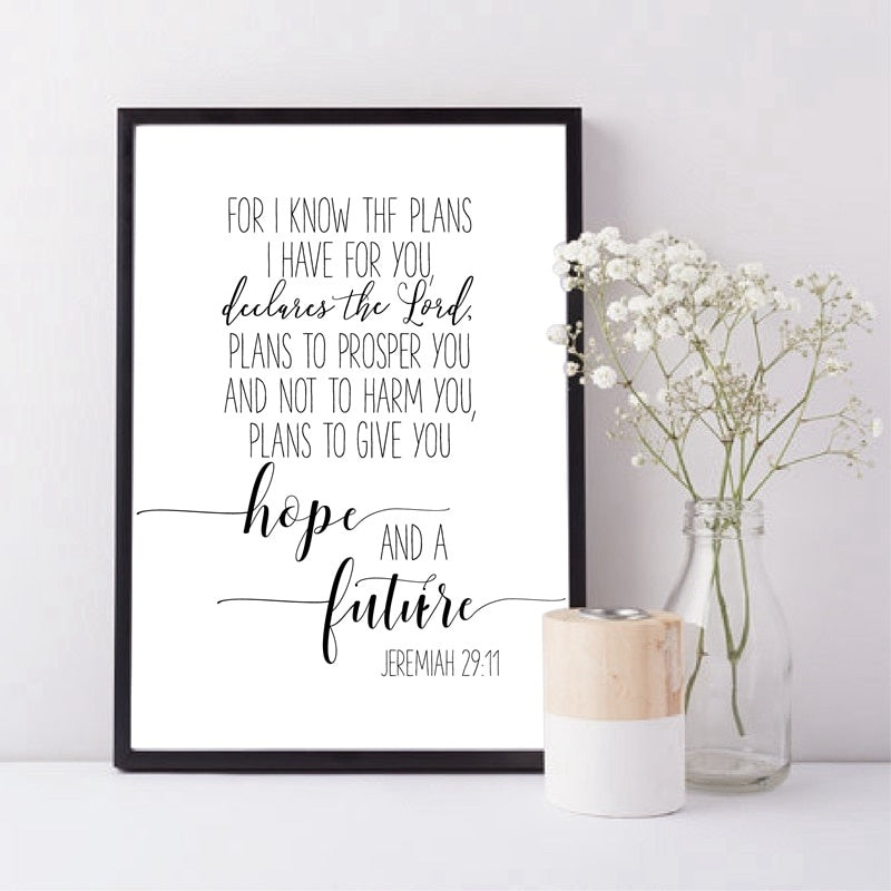 Bible Verse Art Jeremiah 29:11 Quote Canvas Poster Prints , Scripture Christian Wall Art Painting Minimalist Picture Home Decor