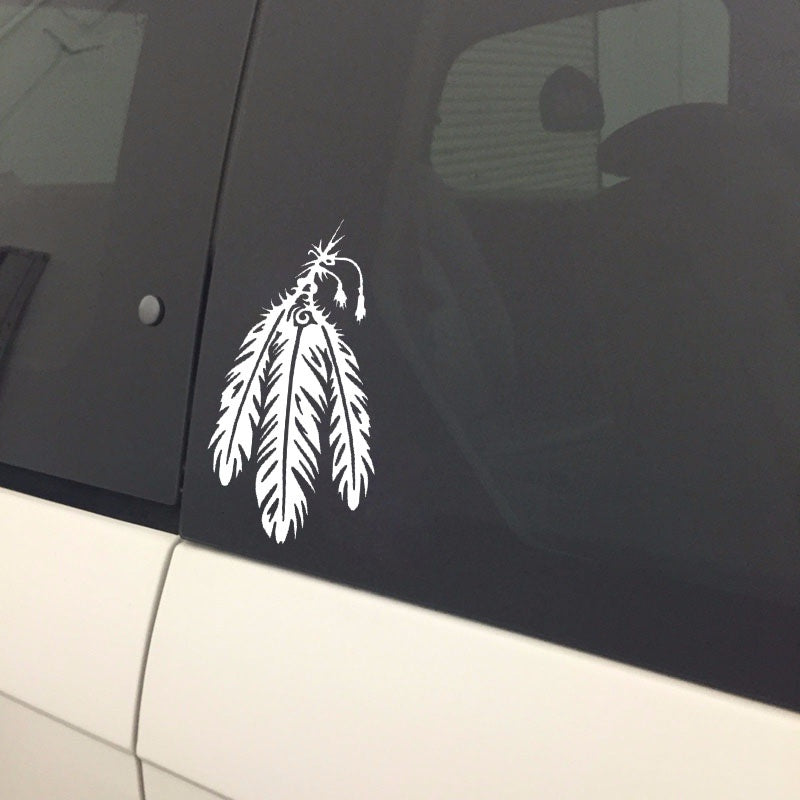 8.1cm*15.8cm Tribal Feather Fashion Car Window Sticker Decal Black Silver Vinyl Car-styling C15-1093