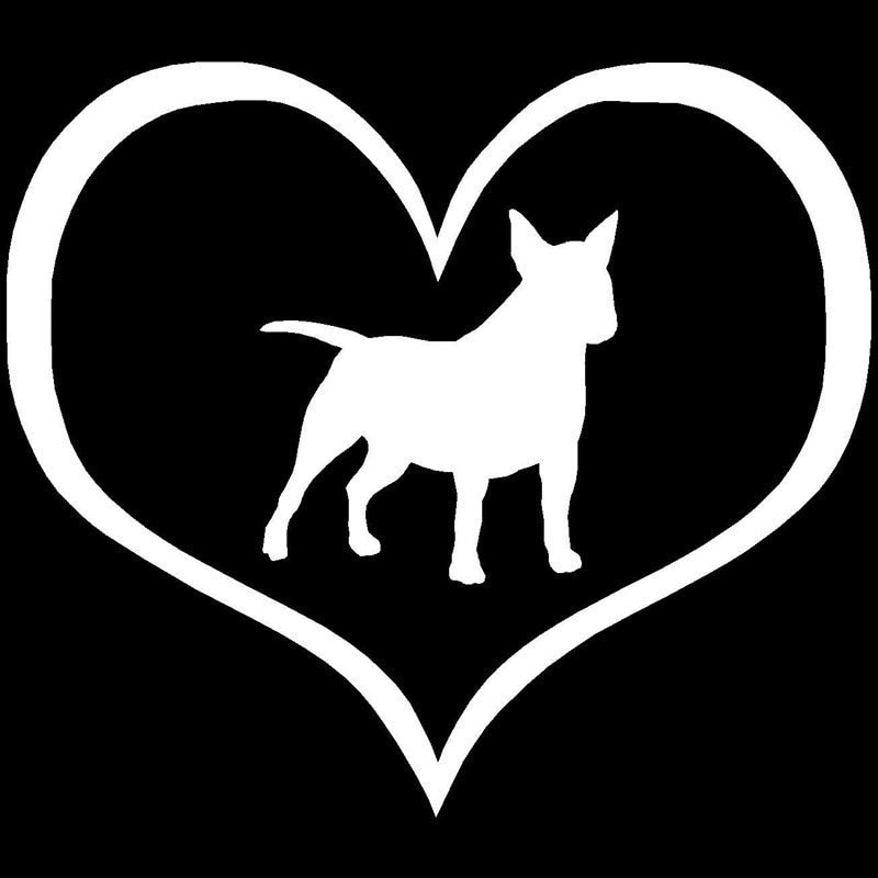 10.9*9.5CM Mini Bull Terrier Dog Heart Vinyl Decal Lovely Car Stickers Car Styling Truck Decoration Black/Silver S1-1095