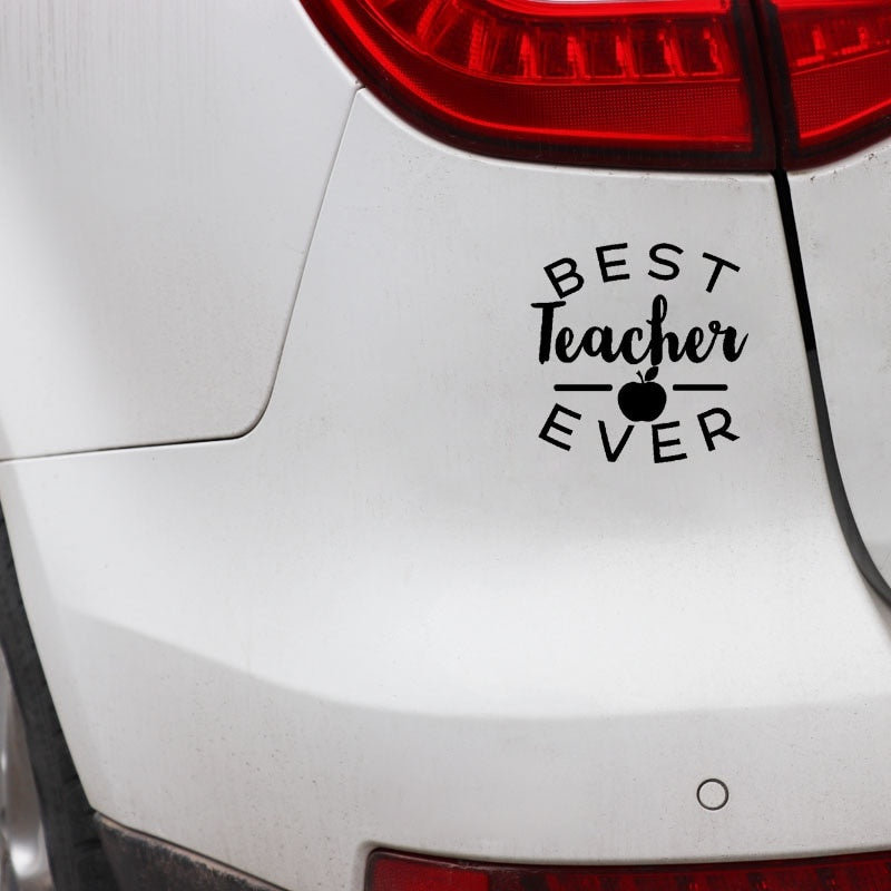 12.6CM*12.7CM Fun Best Teacher Ever Black Silver Vinyl Car Window Sticker Decal C11-2053