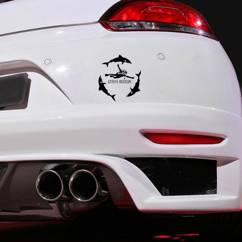 16.2*17.8CM Diving Extreme ADVENTURE Sports Diver Sea Ocean Sharks Vinyl Car Sticker C12-0686
