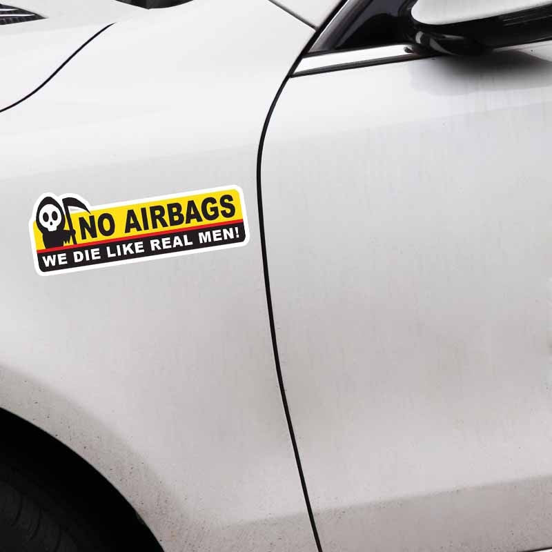 2X 13.3CM*3.5CM Funny Skeleton Head NO AIRBAGS WE DIE LIKE REAL MEN Car Sticker Decal 12-0314