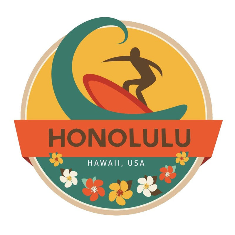 11.4CM*10.9CM Surfing Honolulu Hawaii USA Flag Car Sticker 11-00237