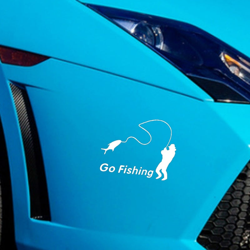 Outdoor Sports Fishing GO FISHING Stickers Car Accessories Car Stickers Decals Black Silver CT-390
