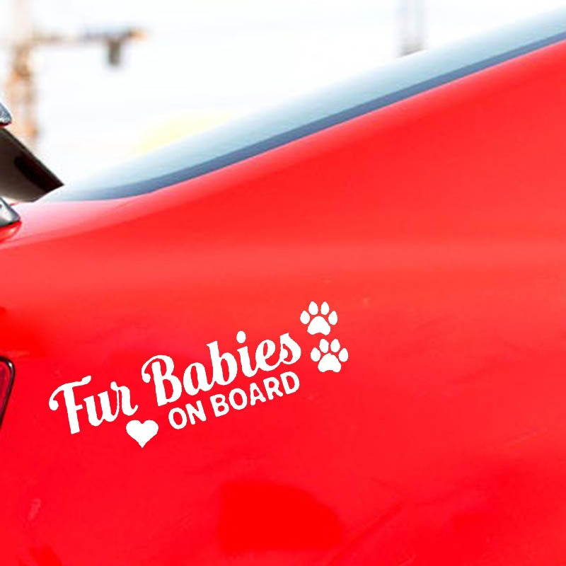 18CM*5.2CM Fur Babies On Board Vinyl Decal Car Sticker Lovely Dog Paw Print Black/Silver C10-00814
