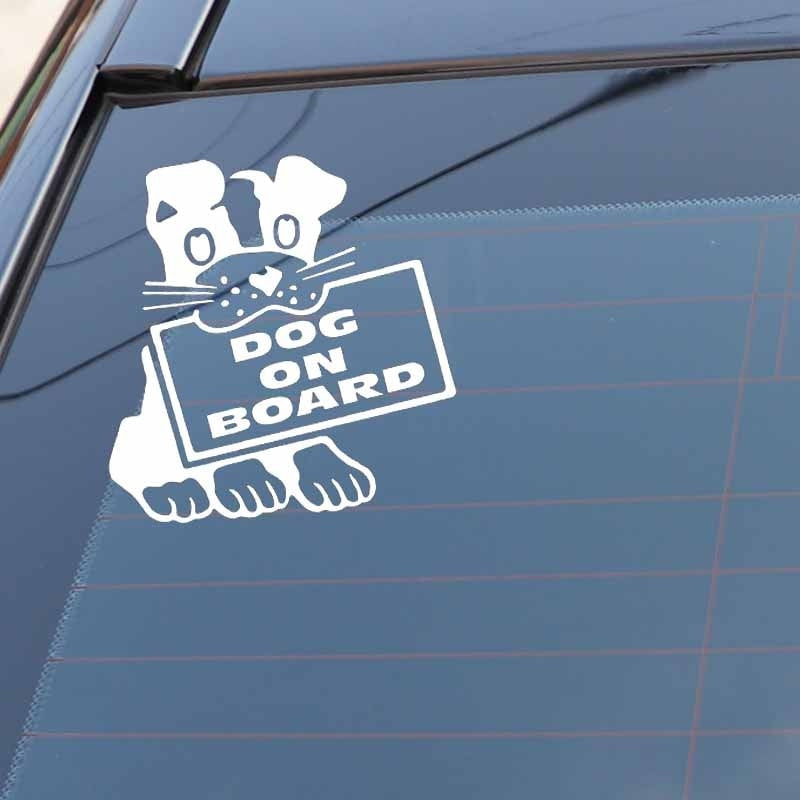 13.9X14.3CM Dog On Board Cartoon Car Sticker Decor Vinyl Decal Puppy Pet Love Black/Silver C24-1183