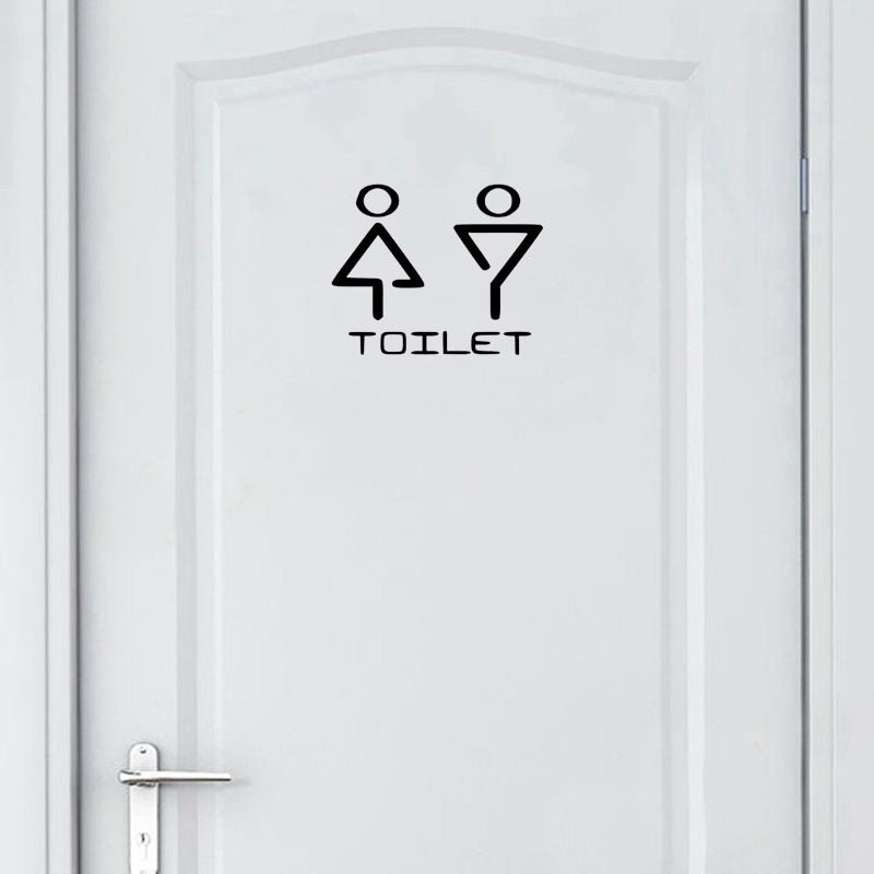 22*17.7CM Funny Toilet Sign Man Woman Door Decal Wall Sticker Black Graphical Accessories A40465