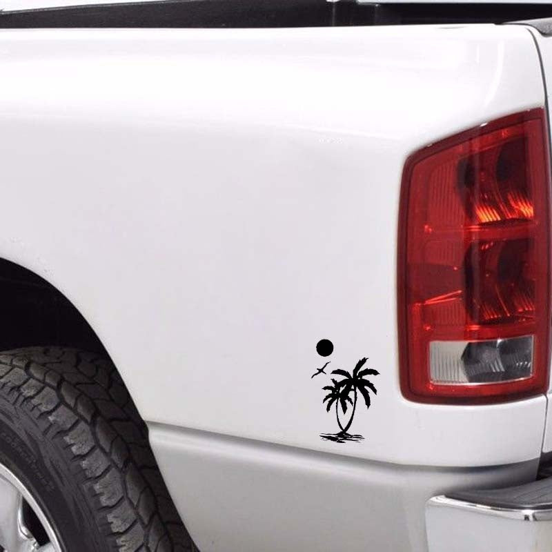 New Brand 9.8CM*14.6CM Interesting Sun Palm Tree Beach Original Delicate Nice Vinyl Decal Car Sticker Black/Silver C19-1553