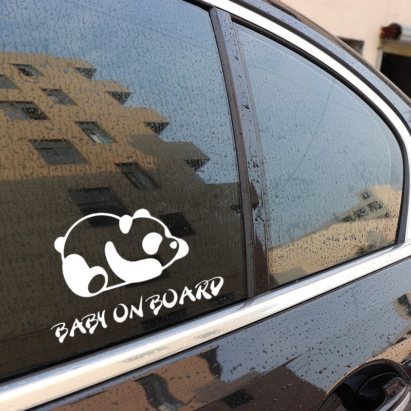 Hot 16.7X10.8CM Tired Panda Funny Vinyl Decals BABY ON BOARD Animal Warning Car Sticker C25-0329