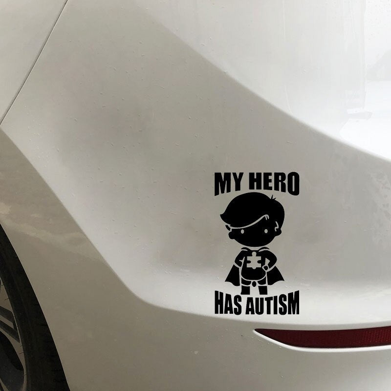 New Fashion 9.9CM*16.7CM MY HERO HAS AUTISM Vinyl Decal Car Sticker Creative Cartoon Decor Black/Silver C31-0416