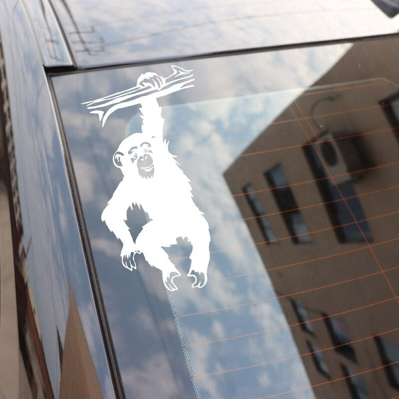 2020 NEW 8.9CM*16.8CM Monkeys Hanging From Branches Decor Car Sticker Car Door Vinyl Decal Black/Silver C4-1873
