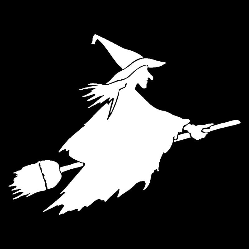 18.1cm*14.3cm Witch On Flying Broom Funny Vinyl Car Sticker Black/Silver S3-5627