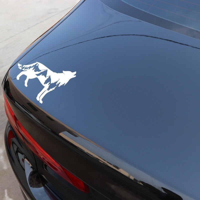 New Fashion 17.1CM*17CM Wolf Landscape Decoration Design Car Stickers Car Door Accessories Black/Silver C4-1159