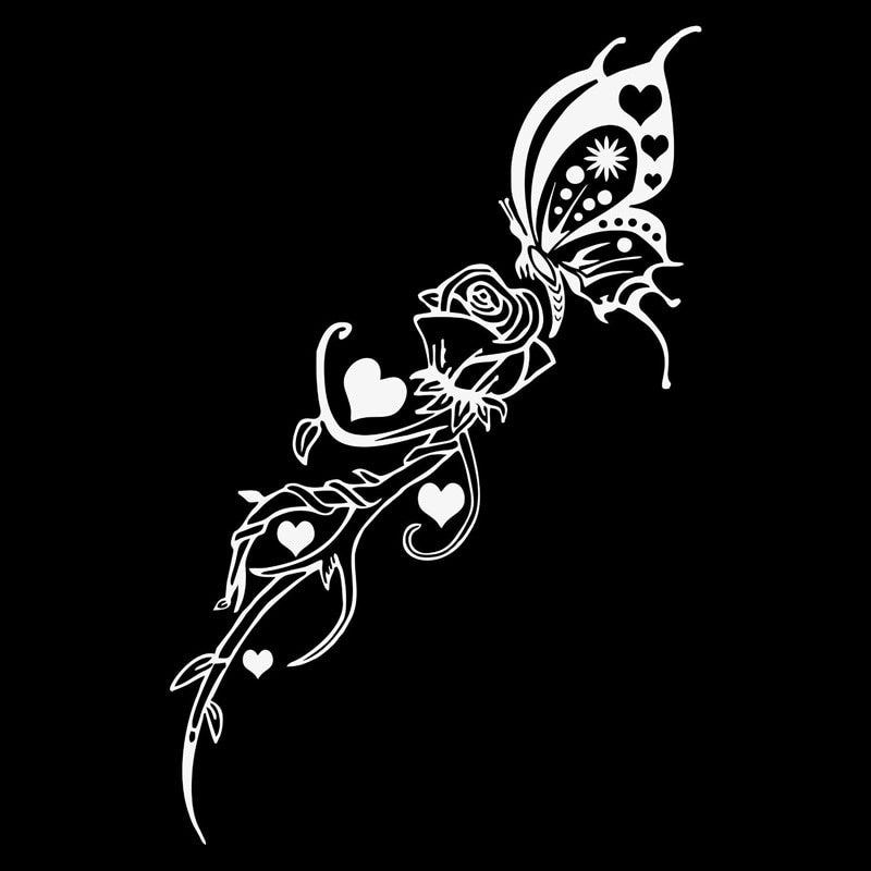 High-quality 9.9*15.2CM Beautiful Rose Butterfly Car Sticker Stylish Motorcycle Vinyl Decals Black/Silver C7-1677