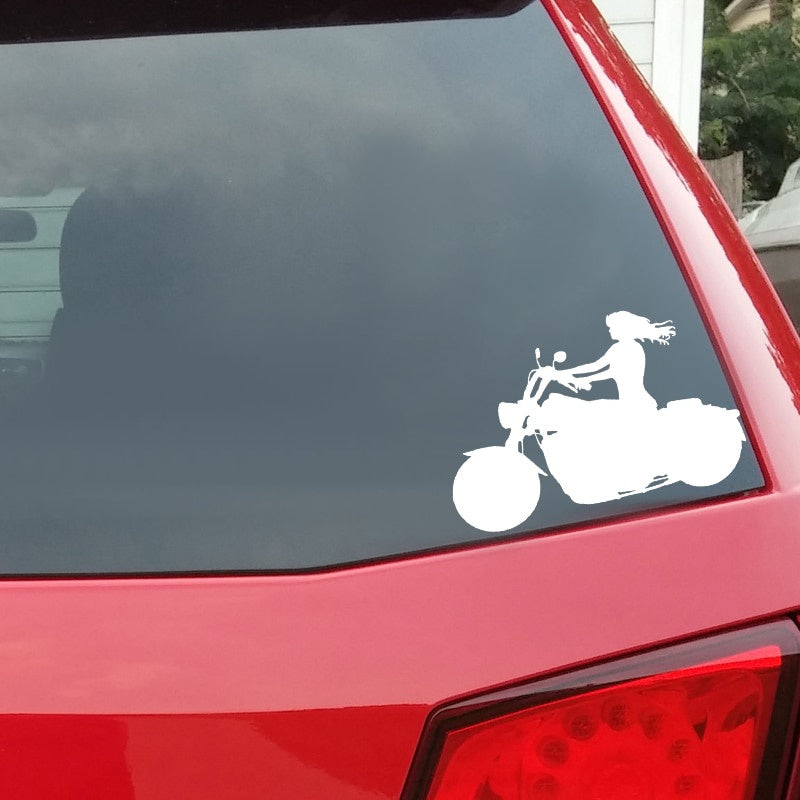 2020 NEW 13.1*8.6CM Sexy Charming Girl Motor Biker Popular Decal Black/Silver Vinyl Artistical Style Car Sticker C20-1178