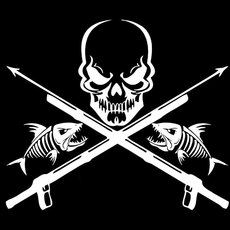20.3*17.3CM Fish Reaper Skull Skeleton Speargun Car Sticker Classic Body Decoration Accessories C6-0631