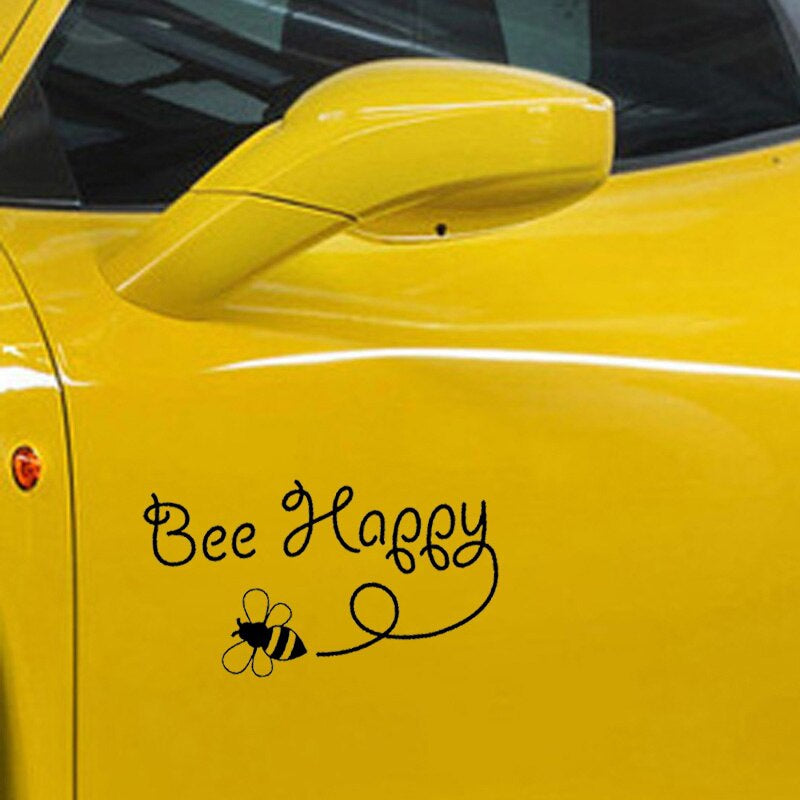 New Brand 15.4CM*8.5CM Bee Happy Design Art Vinyl Car Sticker Inspirational Decal Black/Silver C19-0069