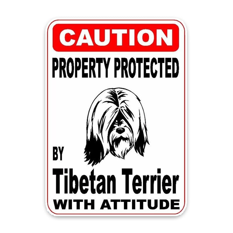 10*14.2CM Property Protected By Tibetan Terrier Dog Creative Fashion Material Car Sticker C1-4742