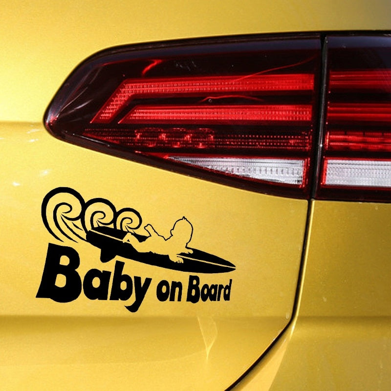 New Fashion 17.8CM*11.1CM Funny Cool BABY ON BOARD Surf Sticker Car Vinyl Decals Black/Silver C10-00784