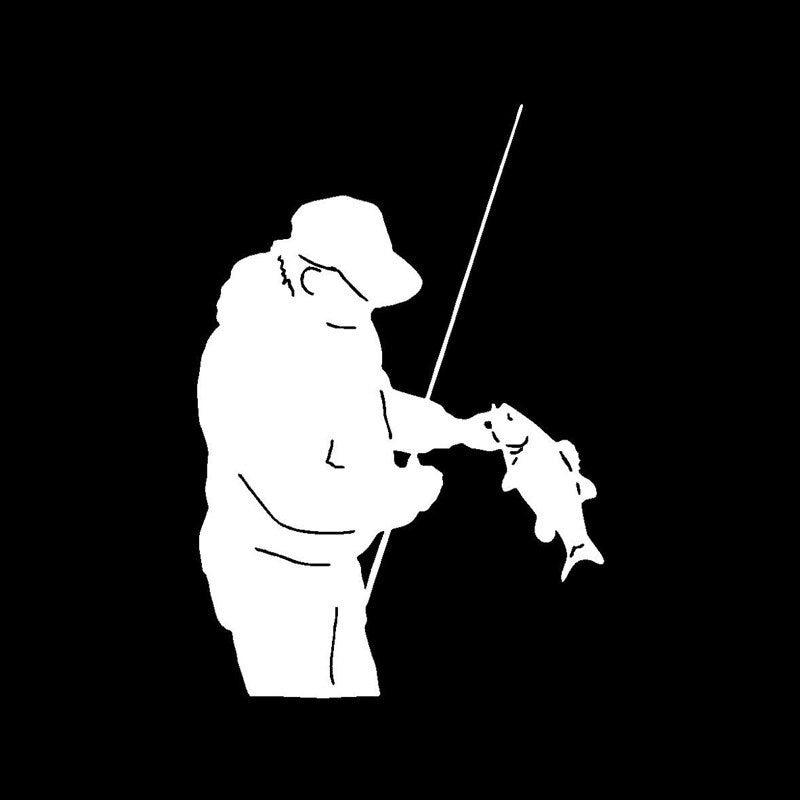 New Hot 10.9*15.8CM Fisherman Sport Fishing Personalized Car Stickers Covering The Surface Of The Vinyl Car Decals Black/Silver C7-0412