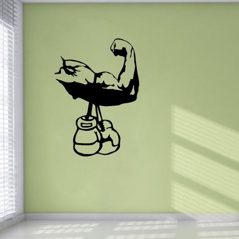New Fashion 45.9CM*63.9CM Coolest Boxing Glove Muscles Decor PVC Kitchen And Gym Wall Sticker W2-292