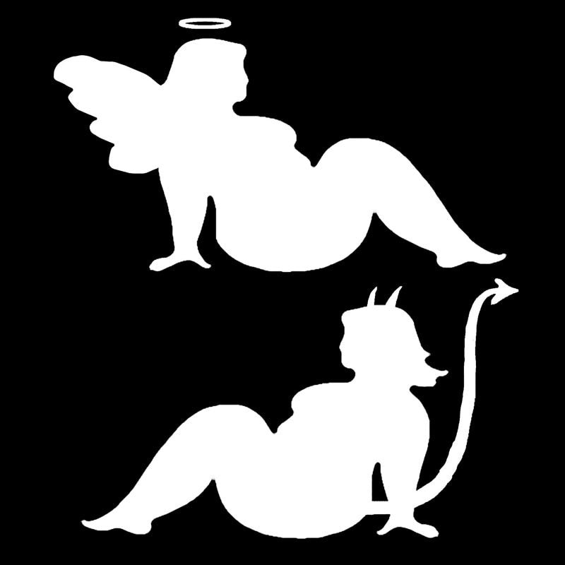 11.4*12.7CM 1Pair Angel Devil Mud Flap Woman Stickers Funny Car Windshield Decorative Decals Black/Silver C4-0383