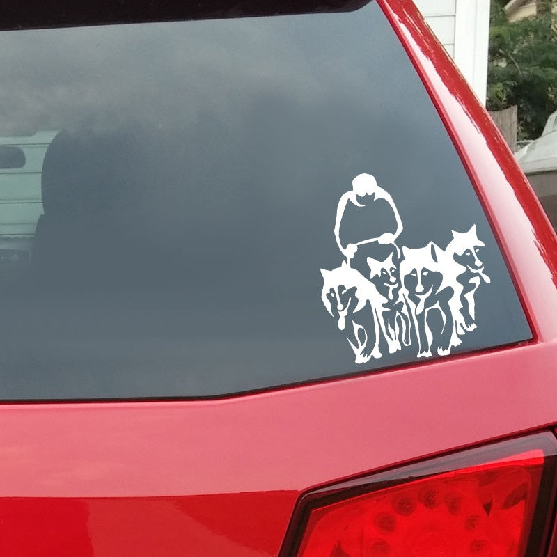 11.3CM*13CM HUSKY DOG HUSKIES AND SLED SLEDGE Vinyl Car Art Sticker Decal Black/Silver C10-00296
