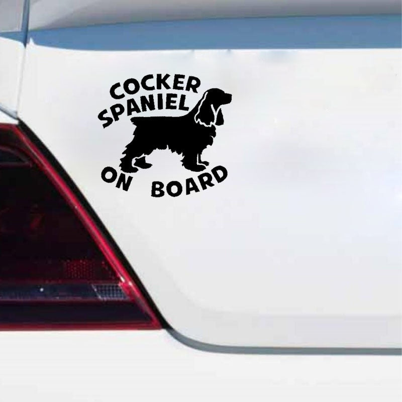 New Fashion 15CM*13.8CM COCKER SPANIEL ON BOARD Dog Lovely Sticker Car Vinyl Decals Black Silver C10-00646