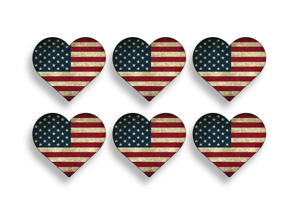 6Pcs Mini Rustic American Flag Heart Stickers USA Car Graphic Phone Cup Laptop Helmet