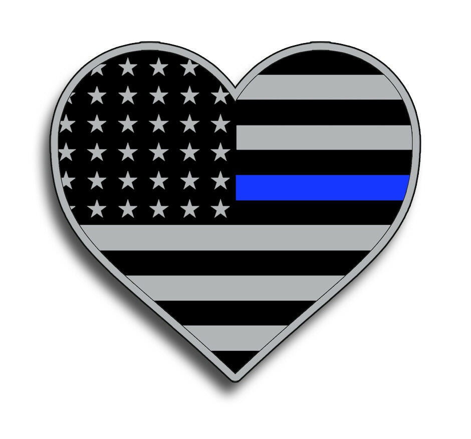 Police Heart Blue Line American Flag Sticker Cup Car Vehicle Window Bumper Decal