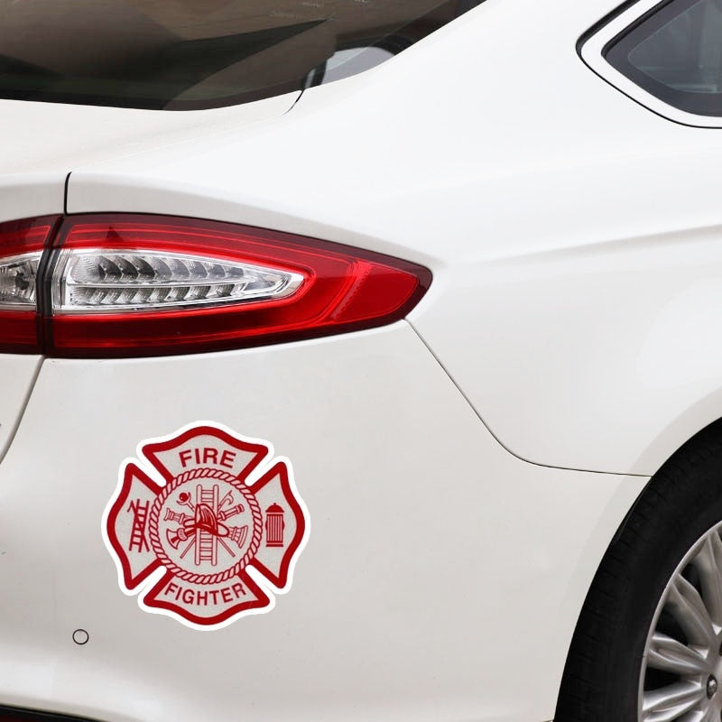 14CM*14CM Warning Fire Fighter Funny Decal PVC Car Sticker