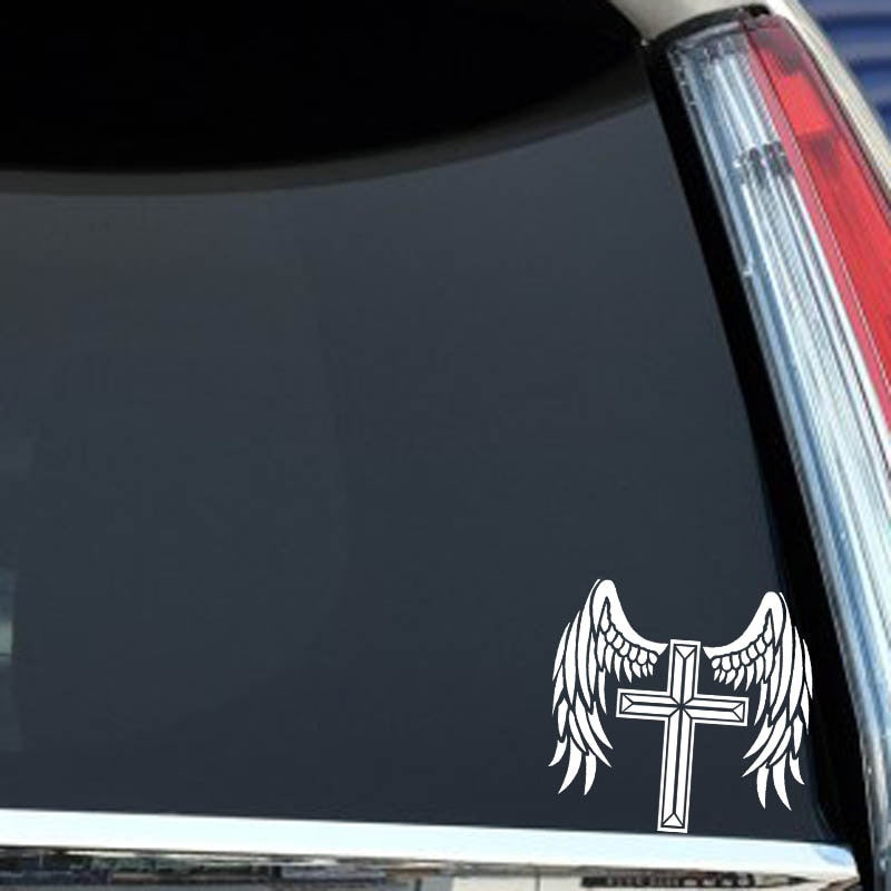 14.1*13.3CM The Cross Angel Will Protect You Cool Design Car Sticker Vinyl Decal Black/Silver Covering The Body C20-1532