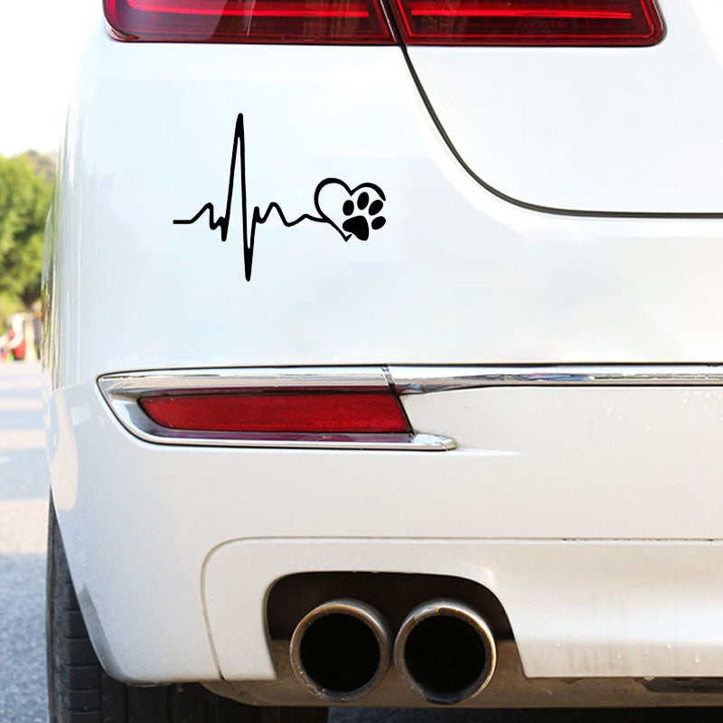 13CM*10.3CM Heartbeat Love Dog Footprints Creative Vinyl Car Sticker Decals Black/Silver C10-00204
